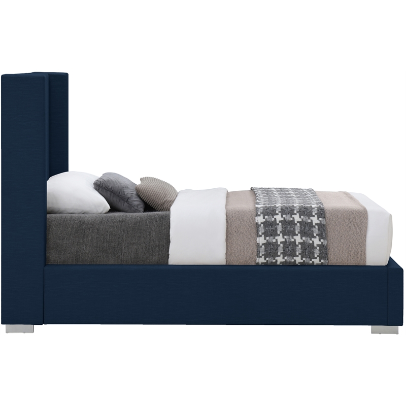 Meridian Furniture Royce Navy Linen Textured Fabric Twin Bed