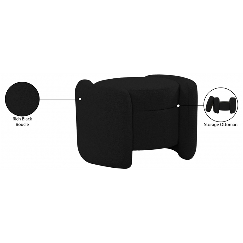 Meridian Furniture Horizon Black Boucle Fabric Ottoman