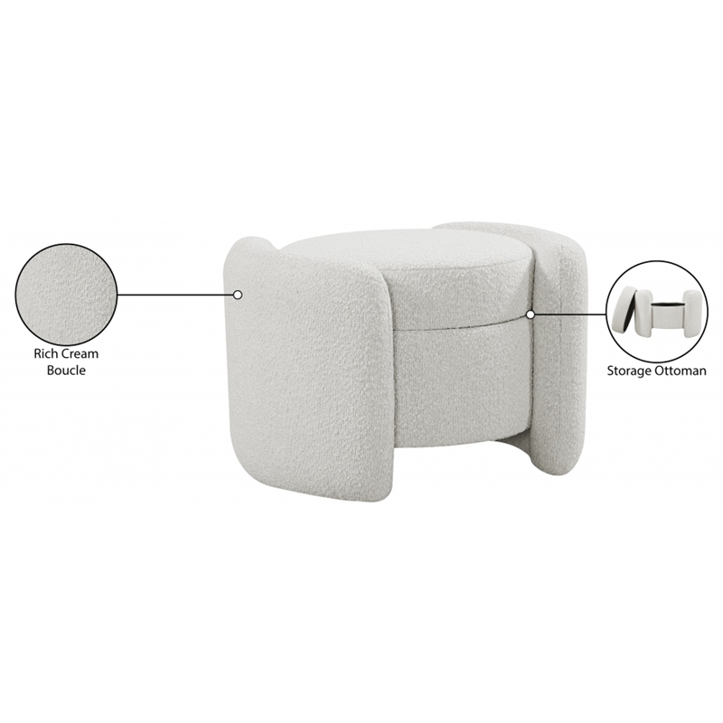 Meridian Furniture Horizon Cream Boucle Fabric Ottoman