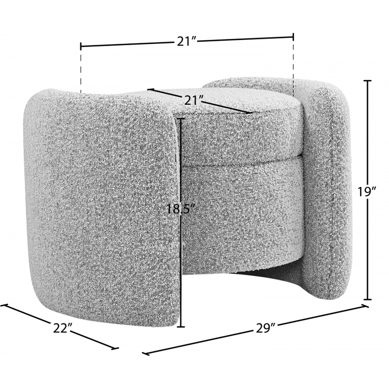 Meridian Furniture Horizon Grey Boucle Fabric Ottoman