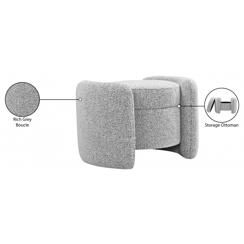 Meridian Furniture Horizon Grey Boucle Fabric Ottoman