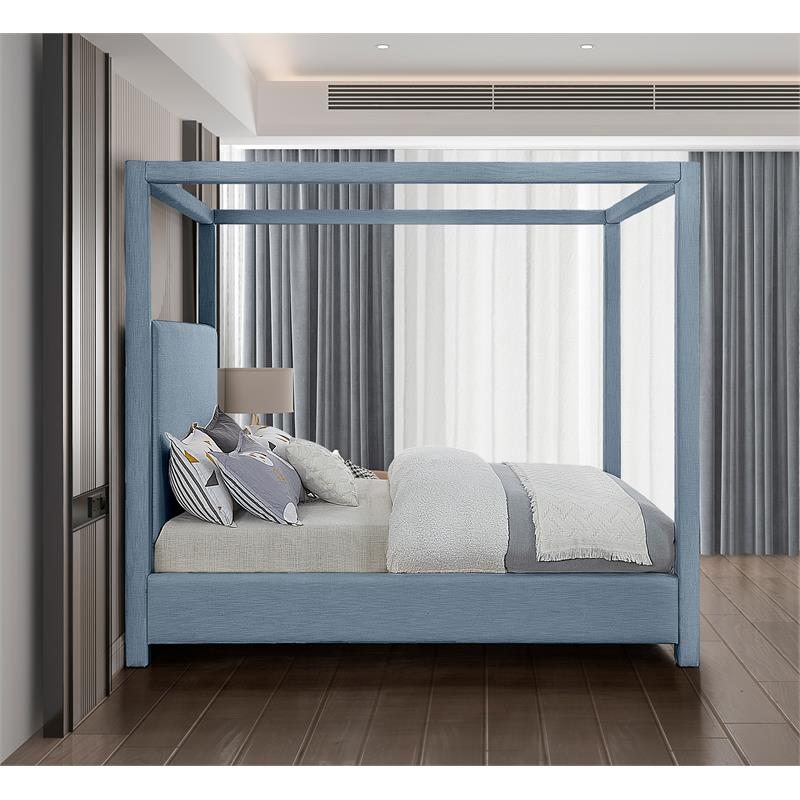 Meridian Furniture Emerson Sky Blue Linen Textured Fabric Queen Bed