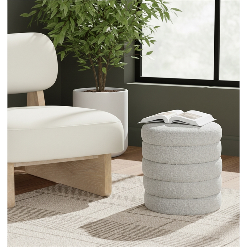Meridian Furniture Aphia Cream Boucle Fabric Ottoman/Stool