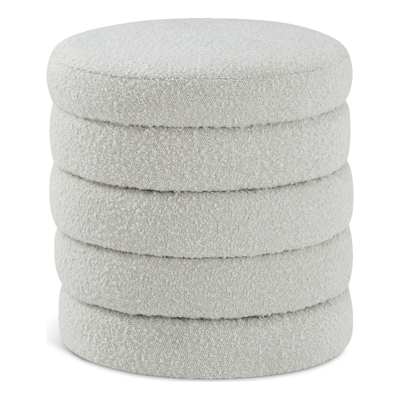 Meridian Furniture Aphia Cream Boucle Fabric Ottoman/Stool