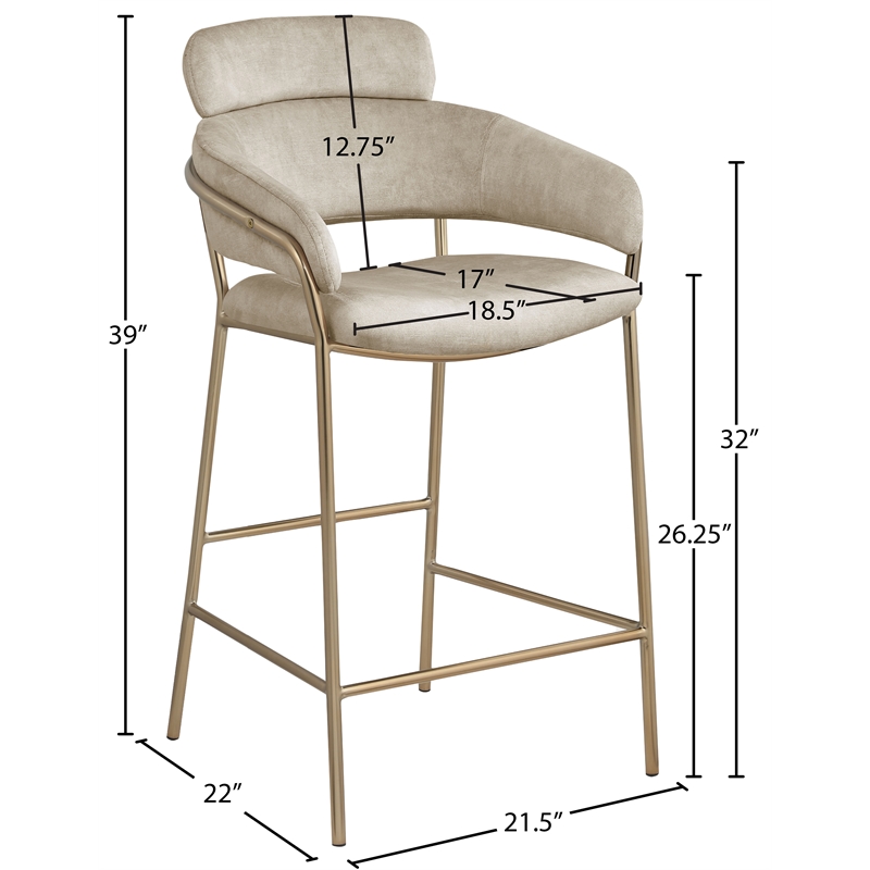 Meridian Furniture Yara Stone Velvet Counter Stool