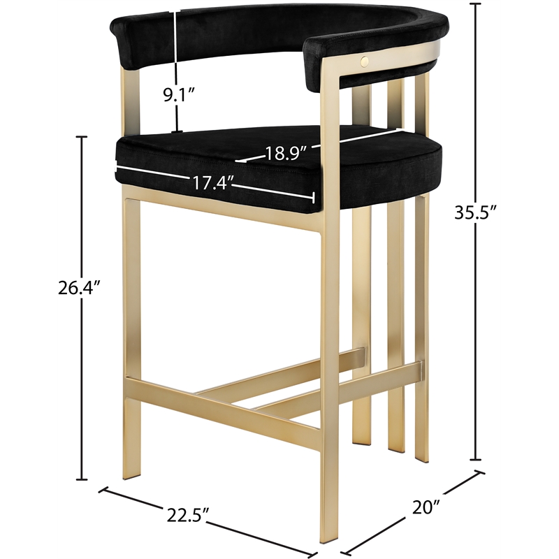Meridian Furniture Marcello Black Velvet Counter Stool (Set of 2)