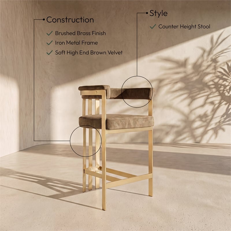 Meridian Furniture Marcello Brown Velvet Counter Stool (Set of 2)