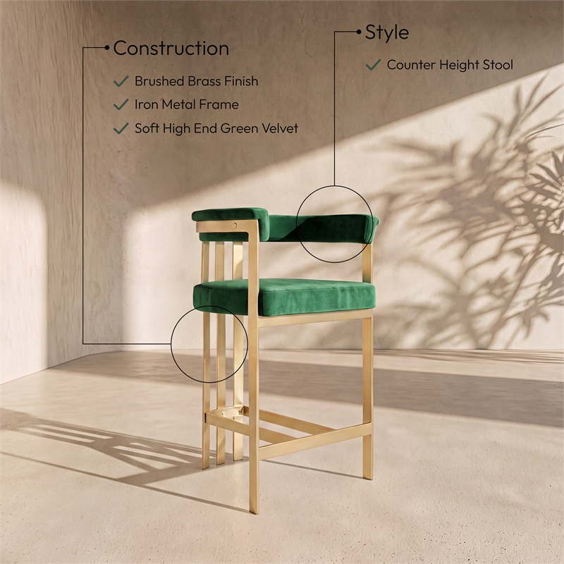 Meridian Furniture Marcello Green Velvet Counter Stool (Set of 2)