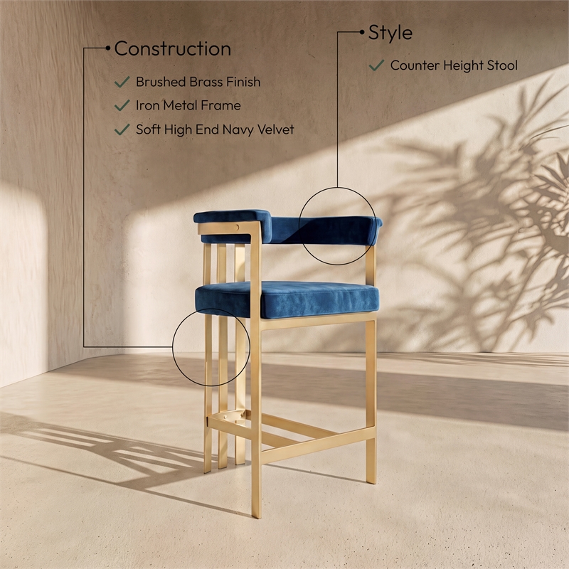 Meridian Furniture Marcello Navy Velvet Counter Stool (Set of 2)