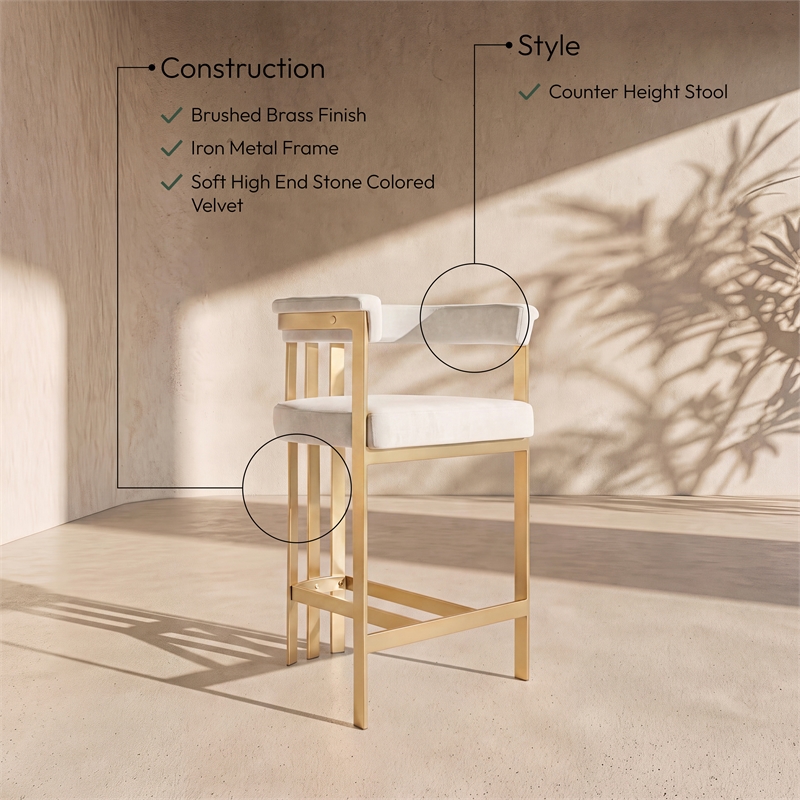 Meridian Furniture Marcello Stone Velvet Counter Stool (Set of 2)