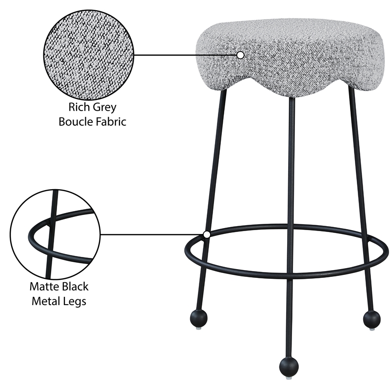 Meridian Furniture Fleur Grey Boucle Fabric Counter Stool
