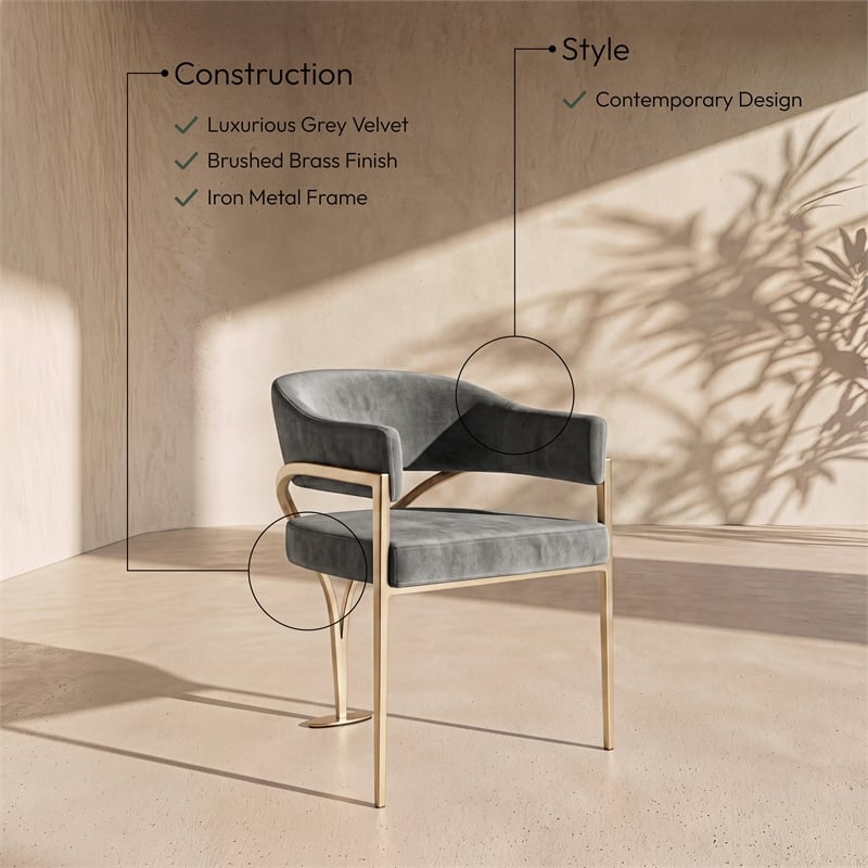 Meridian Furniture Madelyn Grey Velvet Dining Chair (Set of 2)
