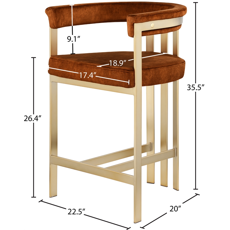 Meridian Furniture Marcello Cognac Velvet Counter Stool (Set of 2)