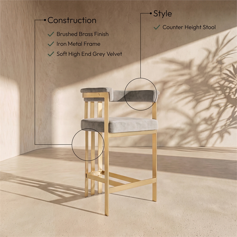 Meridian Furniture Marcello Grey Velvet Counter Stool (Set of 2)