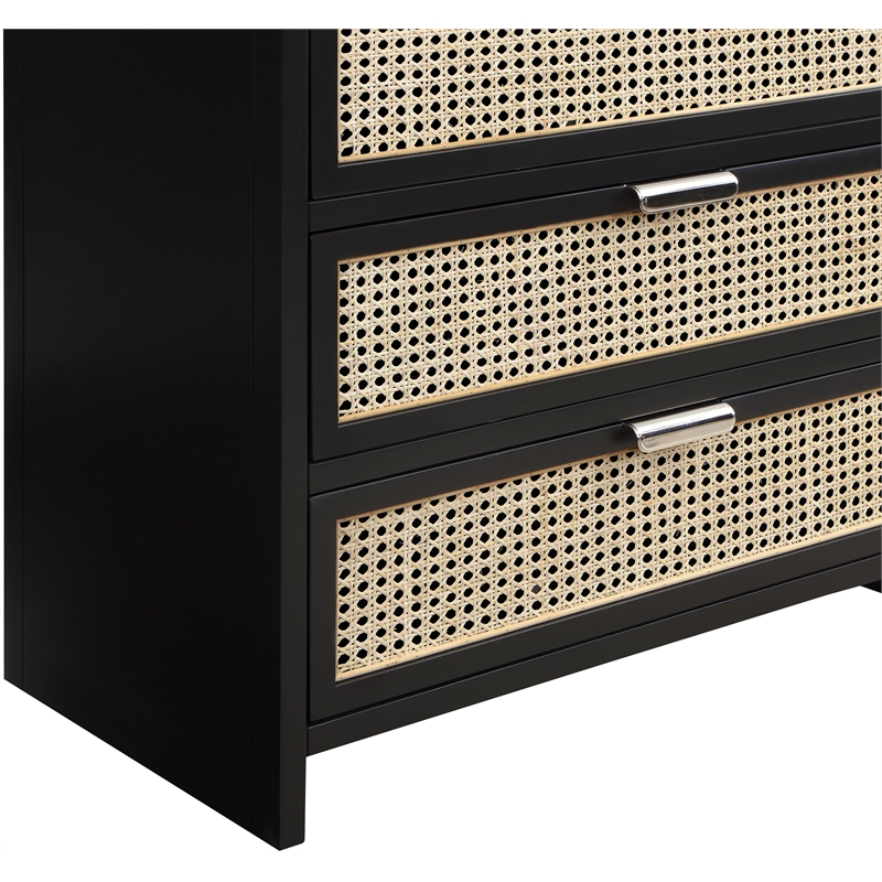 Meridian Furniture Sage Black Chest with Natural Cane Drawer Front