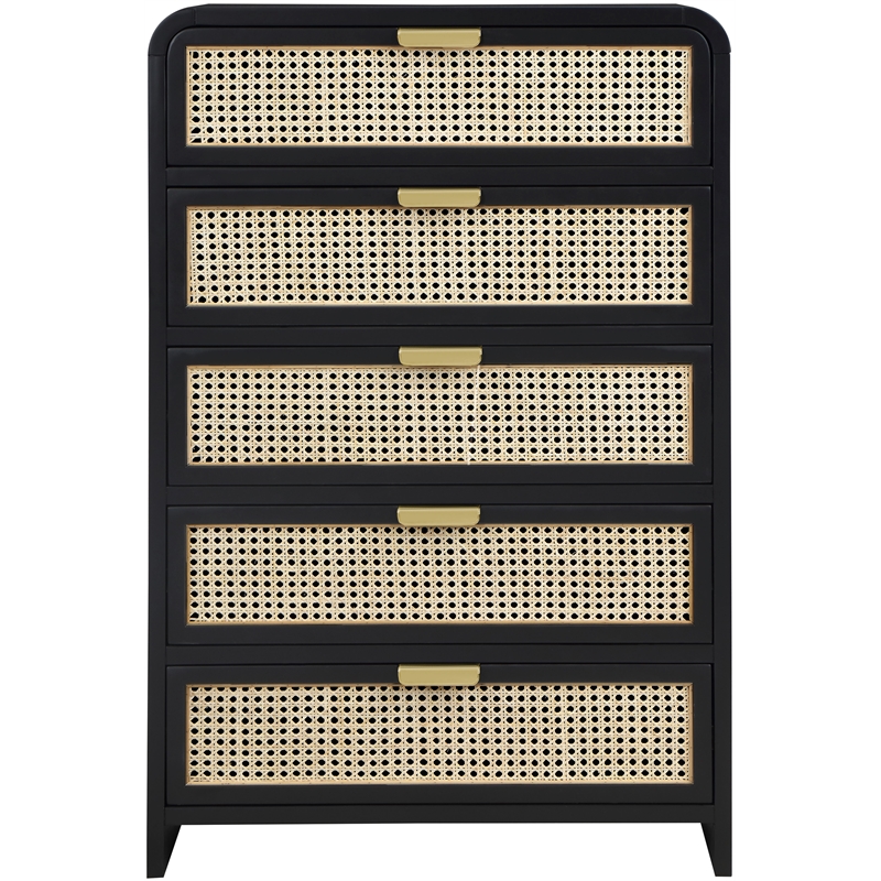 Meridian Furniture Sage Black Chest with Natural Cane Drawer Front