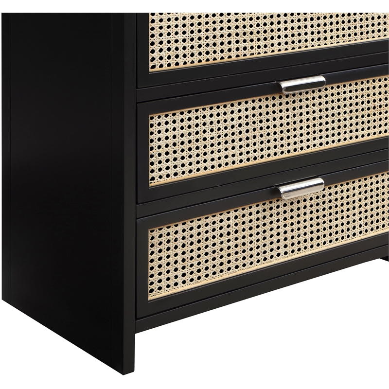 Meridian Furniture Sage Black Chest with Natural Cane Drawer Front
