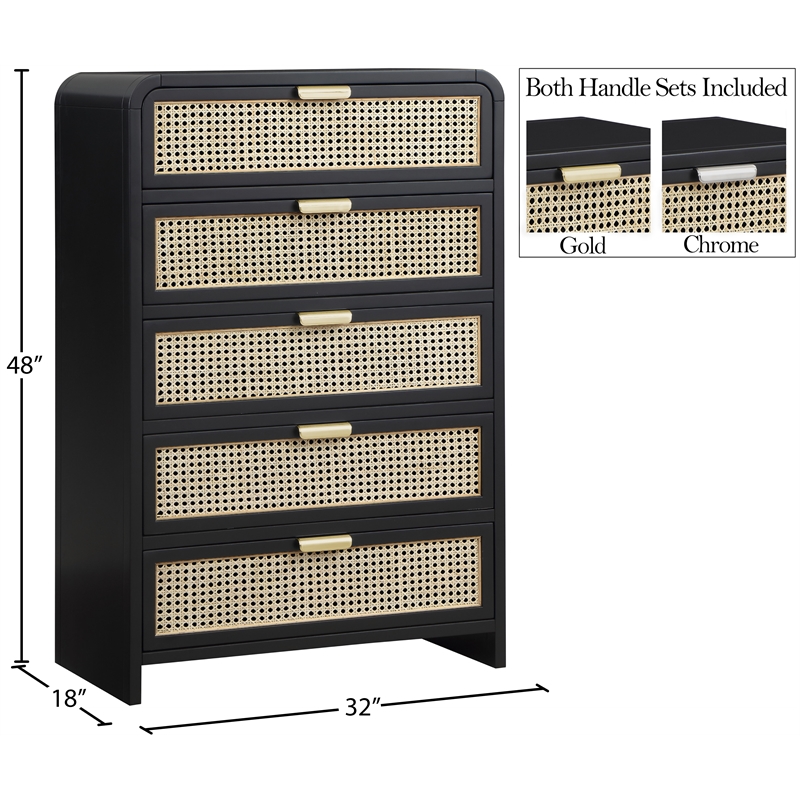 Meridian Furniture Sage Black Chest with Natural Cane Drawer Front