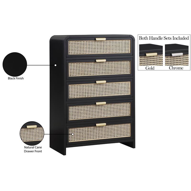 Meridian Furniture Sage Black Chest with Natural Cane Drawer Front