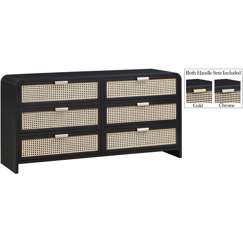 Meridian Furniture Sage Black Dresser with Natural Cane Drawer Front