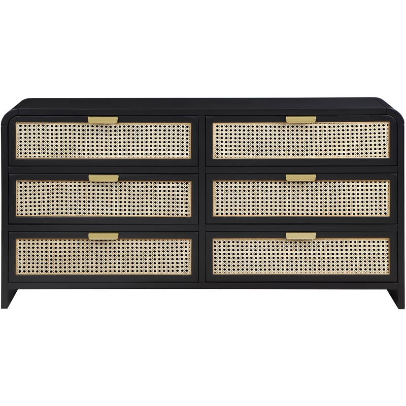 Meridian Furniture Sage Black Dresser with Natural Cane Drawer Front