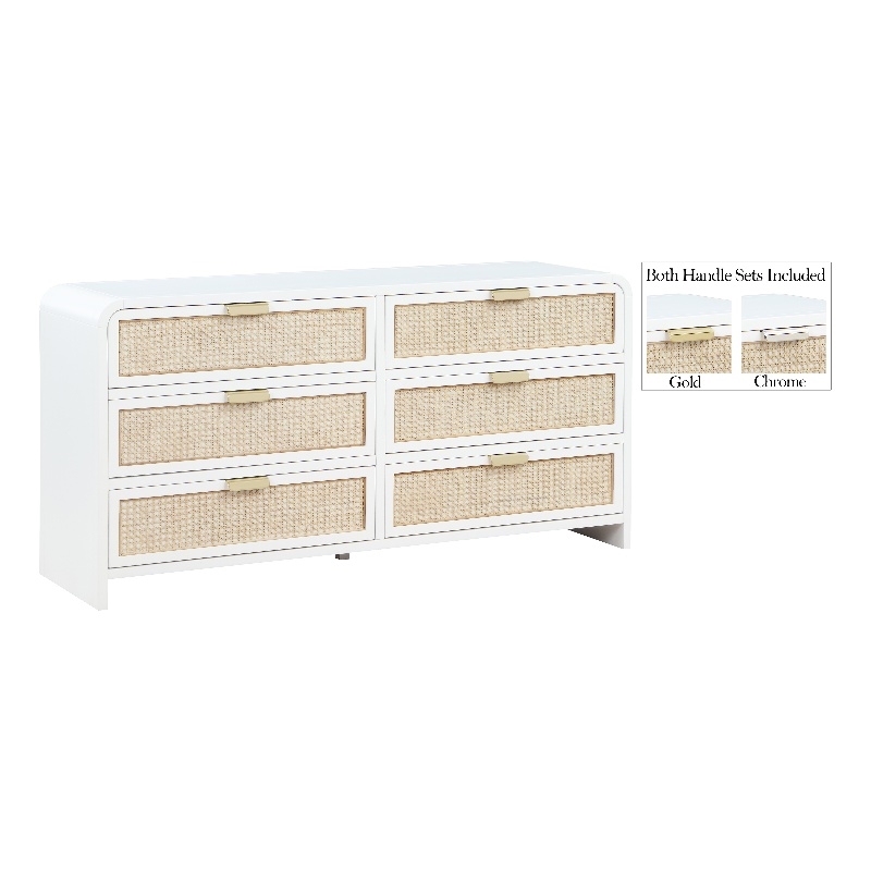 Meridian Furniture Sage White Dresser with Natural Cane Drawer Front