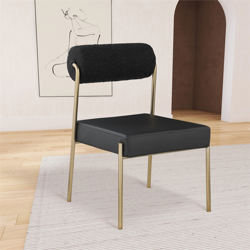 Meridian Furniture Carly Black Vegan Leather / Boucle Dining Chair (Set of 2)