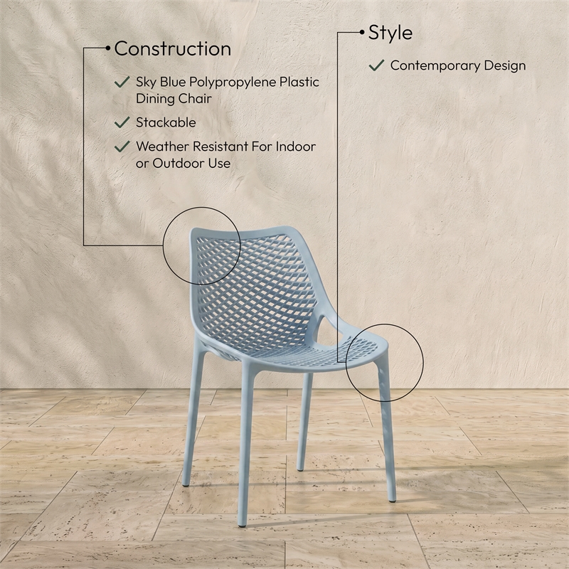 Meridian Furniture Mykonos Sky Blue Outdoor Patio Dining Chair (Set of 4)