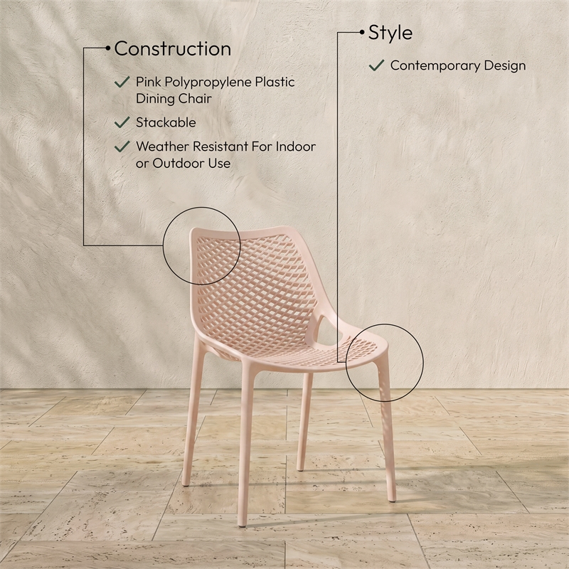 Meridian Furniture Mykonos Pink Outdoor Patio Dining Chair (Set of 4)