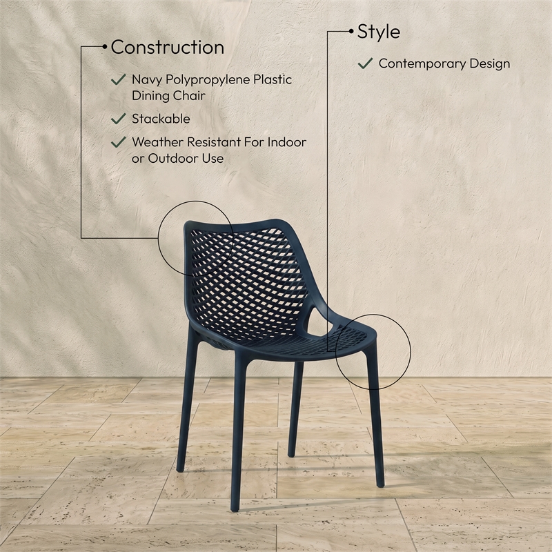 Meridian Furniture Mykonos Navy Outdoor Patio Dining Chair (Set of 4)