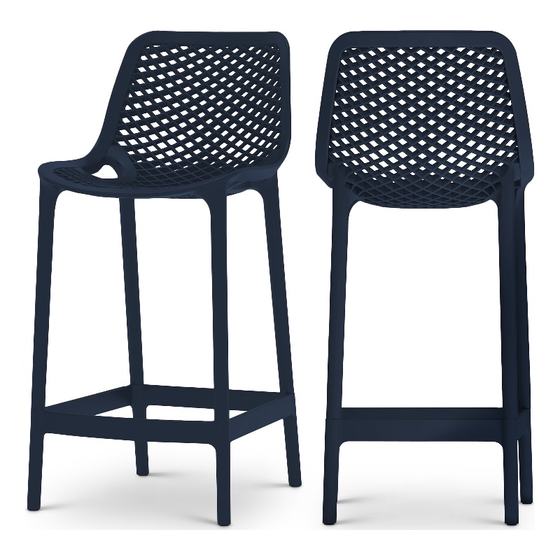 Meridian Furniture Mykonos Navy Outdoor Patio Stool (Set of 4)