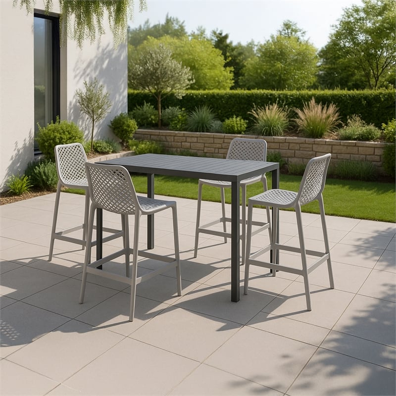 Meridian Furniture Mykonos Grey Outdoor Patio Stool (Set of 4)