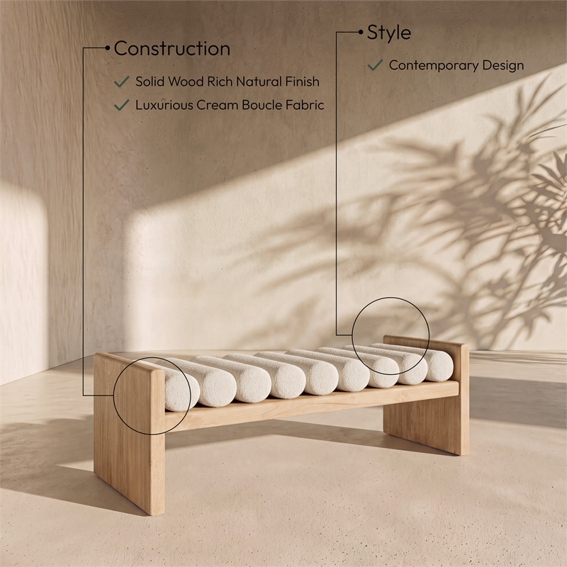 Meridian Furniture Waverly Cream Bench