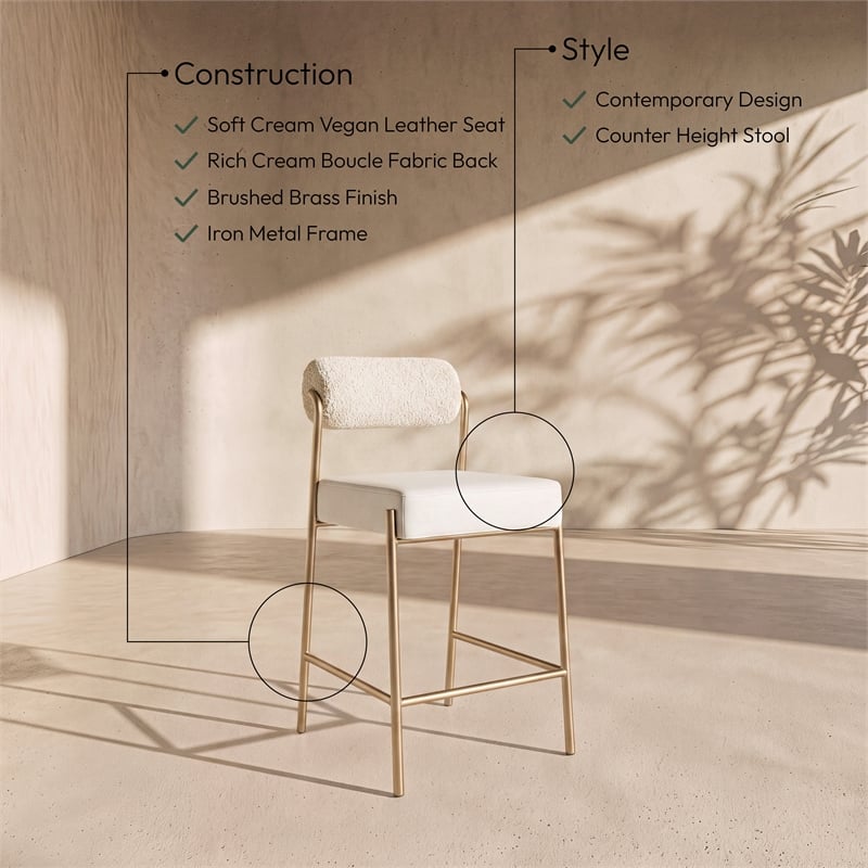 Meridian Furniture Carly Cream Vegan Leather / Boucle Counter Stool