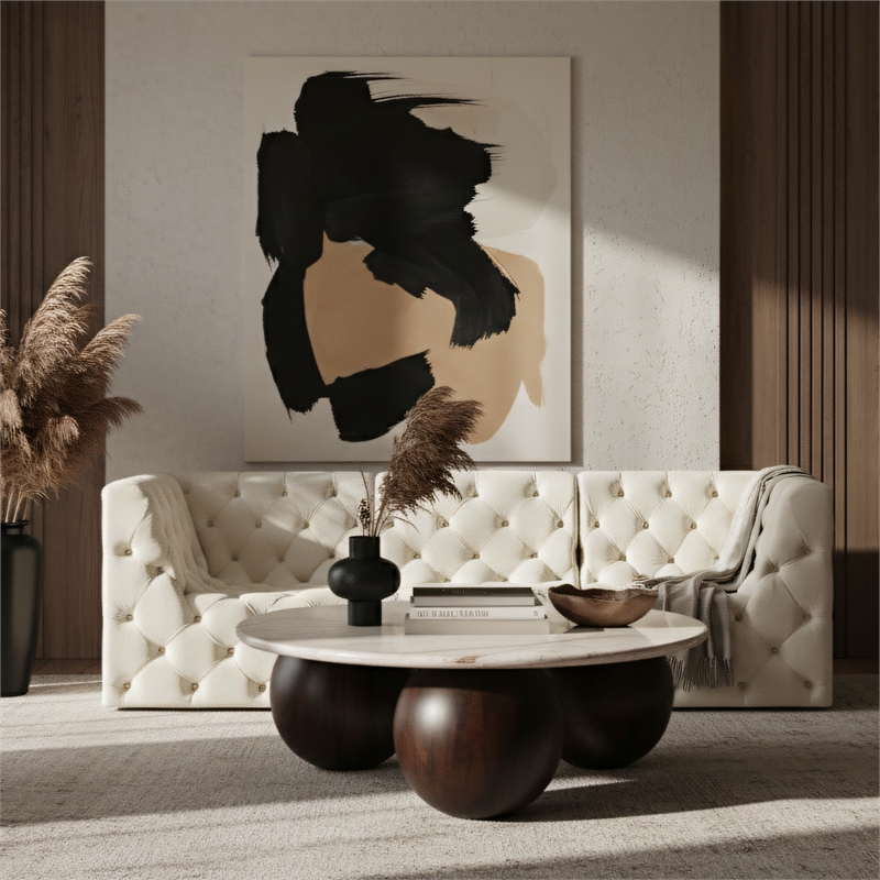 Meridian Furniture Tuft Cream Velvet Modular Sofa