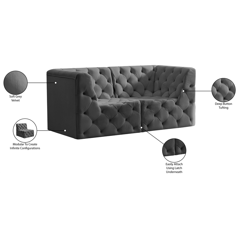 Meridian Furniture Tuft Grey Velvet Modular Sofa