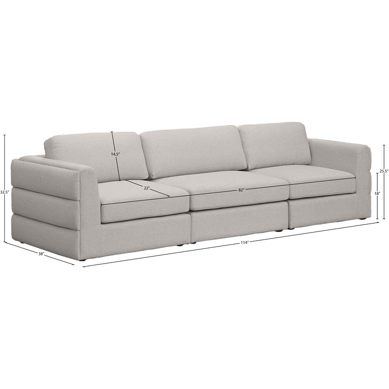 Meridian Furniture Beckham Beige Durable Linen Textured Fabric Modular Sofa