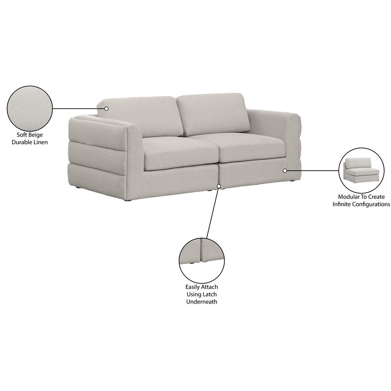 Meridian Furniture Beckham Beige Durable Linen Textured Fabric Modular Sofa