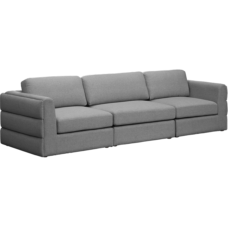Meridian Furniture Beckham Grey Durable Linen Textured Fabric Modular Sofa