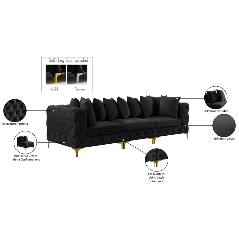 Meridian Furniture Tremblay Black Velvet Modular Sofa