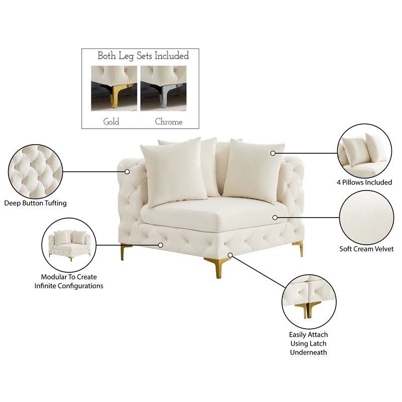 Meridian Furniture Tremblay Cream Velvet Corner Chair