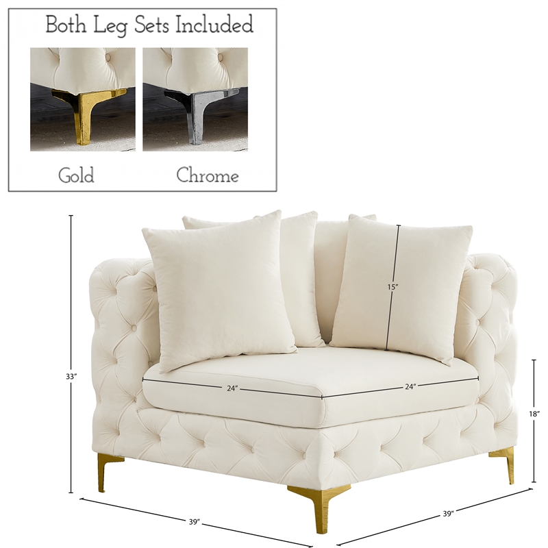 Meridian Furniture Tremblay Cream Velvet Corner Chair