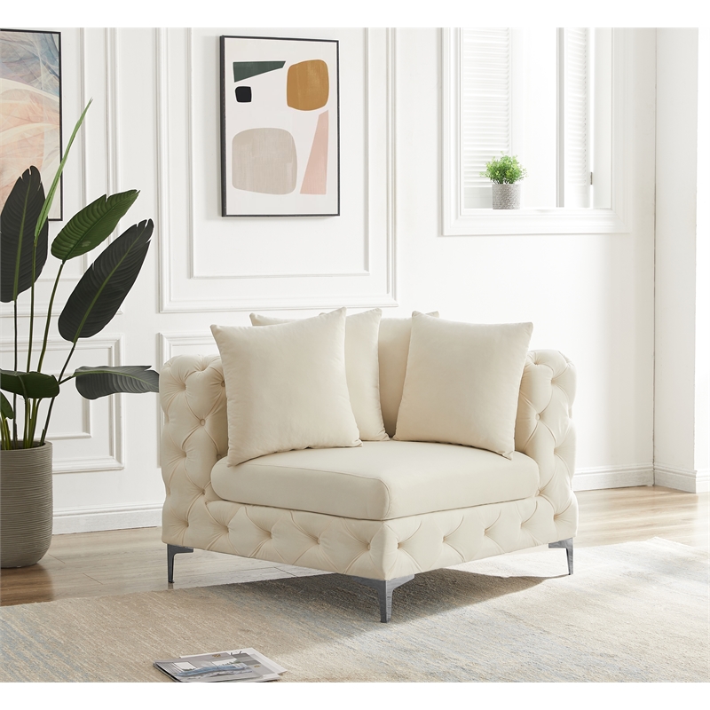 Meridian Furniture Tremblay Cream Velvet Corner Chair