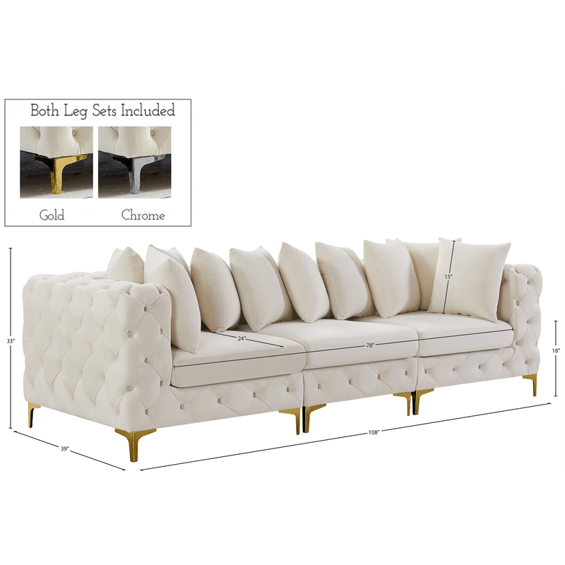 Meridian Furniture Tremblay Cream Velvet Modular Sofa