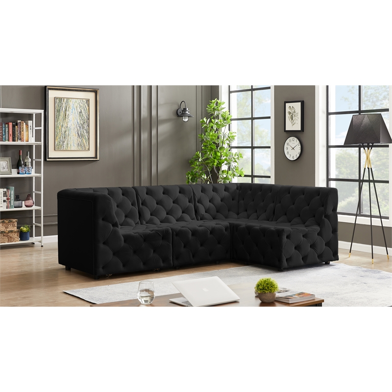 Meridian Furniture Tuft Black Velvet Modular Sectional