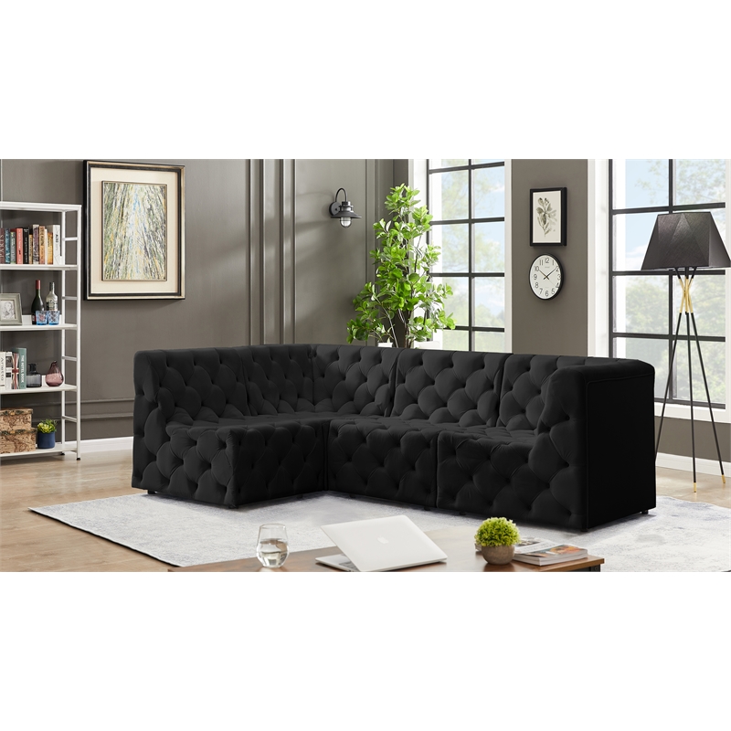 Meridian Furniture Tuft Black Velvet Modular Sectional