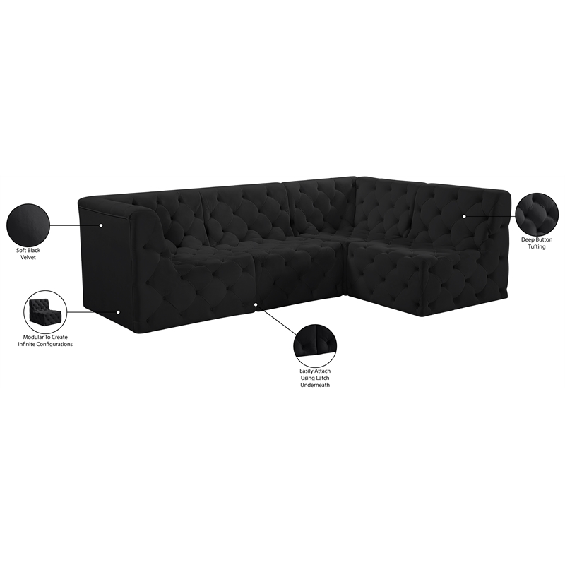 Meridian Furniture Tuft Black Velvet Modular Sectional