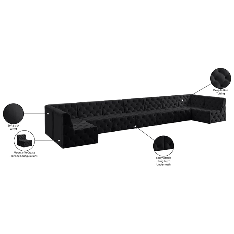 Meridian Furniture Tuft Black Velvet Modular Sectional