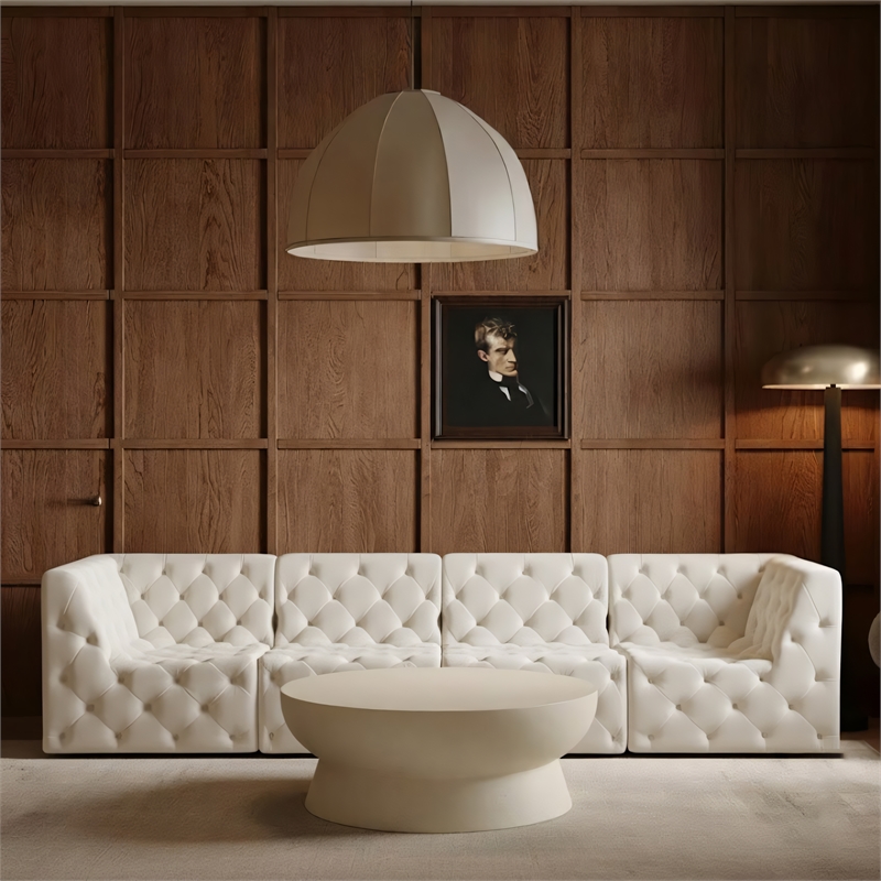 meridian furniture tuft cream velvet modular sofa