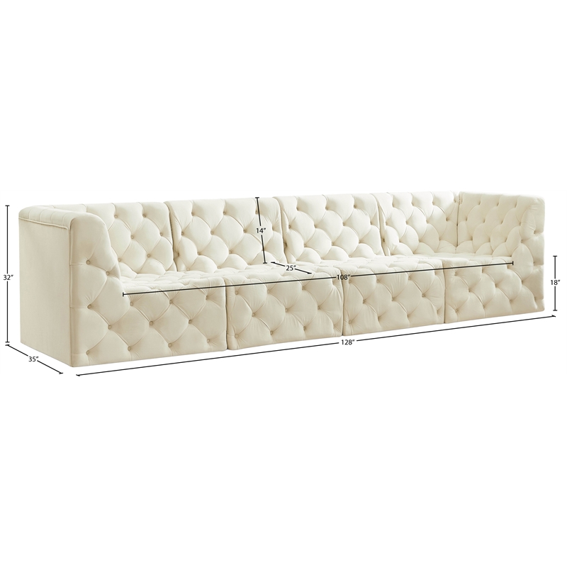 meridian furniture tuft cream velvet modular sofa